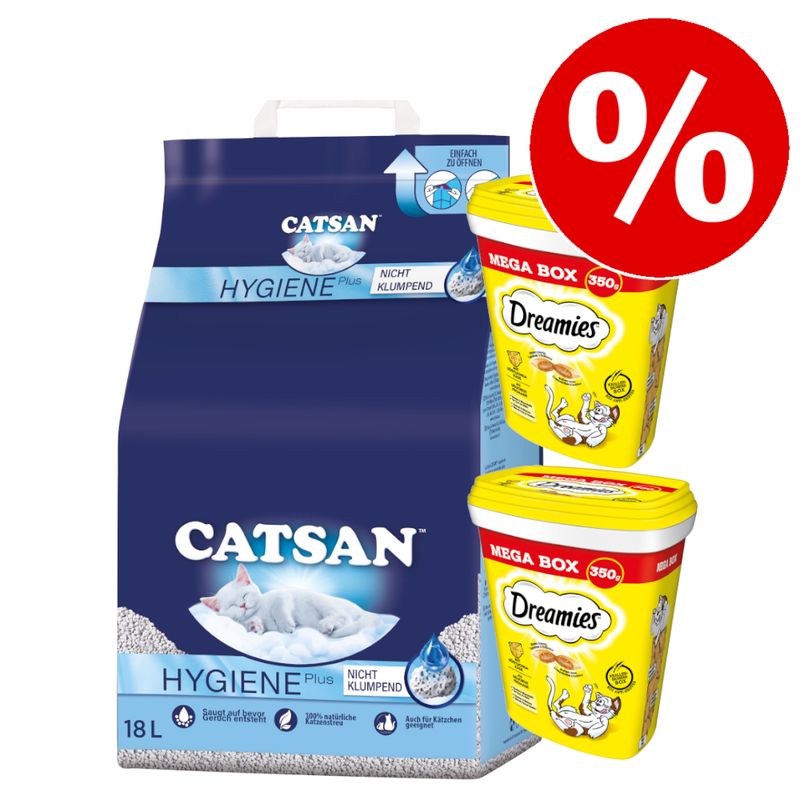 zooplus 18 l Catsan Katzenstreu + 2 x 350 g Dreamies Snacks zum Sonderpreis kaufen