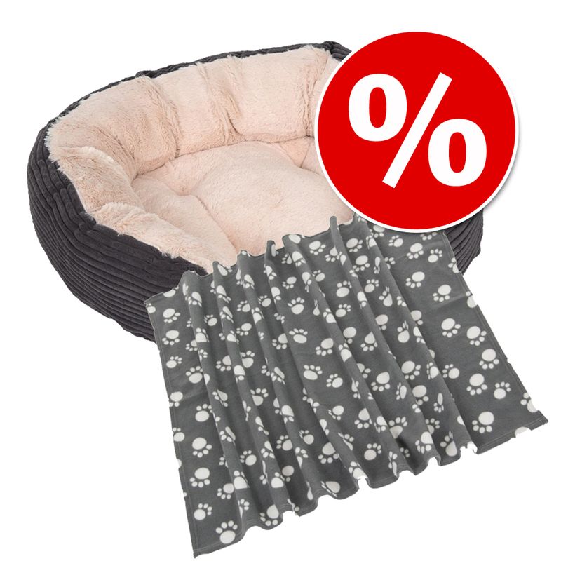 zooplus Sparpaket: Kuschelbett Cozy Cord + Fleecedecke Pawty kaufen Preisnachlass