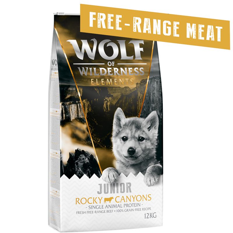 zooplus Wolf of Wilderness JUNIOR Sensitiv Rocky Canyons Freiland-Rind - getreidefrei kaufen
