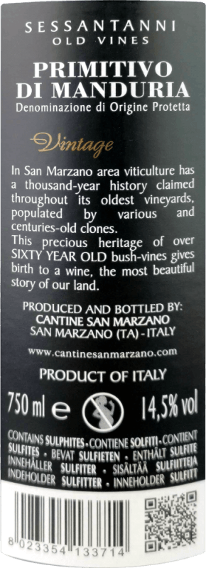 vinello Sessantanni Primitivo di Manduria DOP - Cantine San Marzano Bestseller