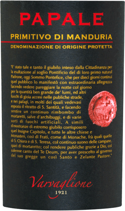 vinello Papale Primitivo di Manduria DOP - Varvaglione Super Rabatt